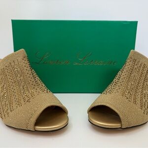 Lauren Lorraine Martha Rhinestone Stretch Wedge Gold Women's size 7
